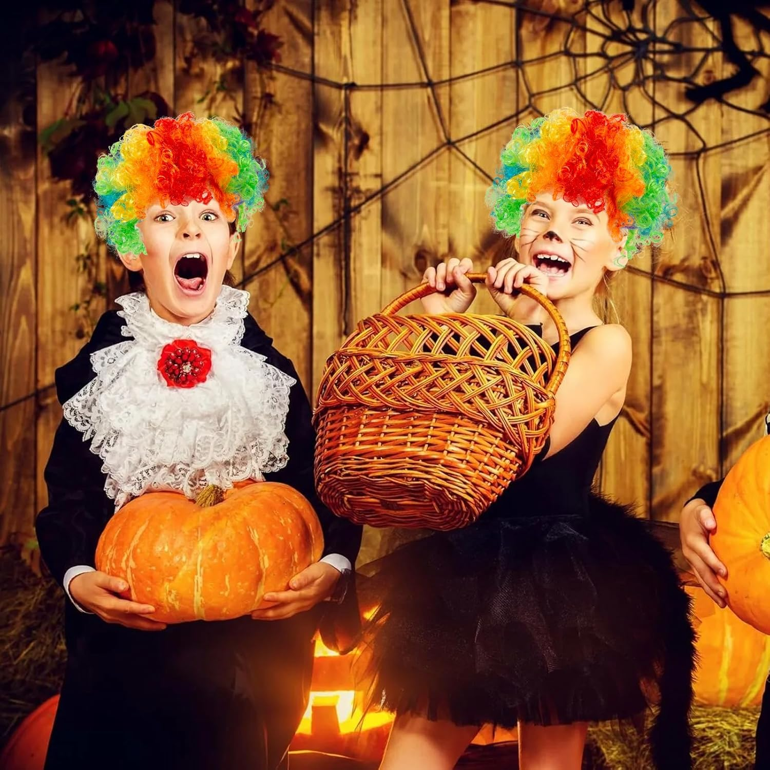 AGDGV 2 Pack Rainbow Afro Clown Wigs for Adults & Kids, 70'S 80'S Disco Curly Synthetic Hair Wig, Halloween Costume Party Cosplay Christmas Wig (Colorful & Fluffy) image number 3