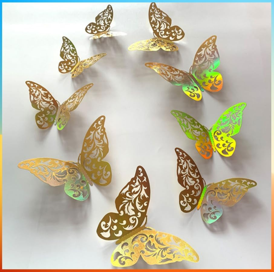 YALLOVE 3D Gold Butterfly Wall Decor, 48 PCS 3 Sizes, Removable Wall Stickers for Cake Decor, Room Decor, Wedding, Birthday image number 3