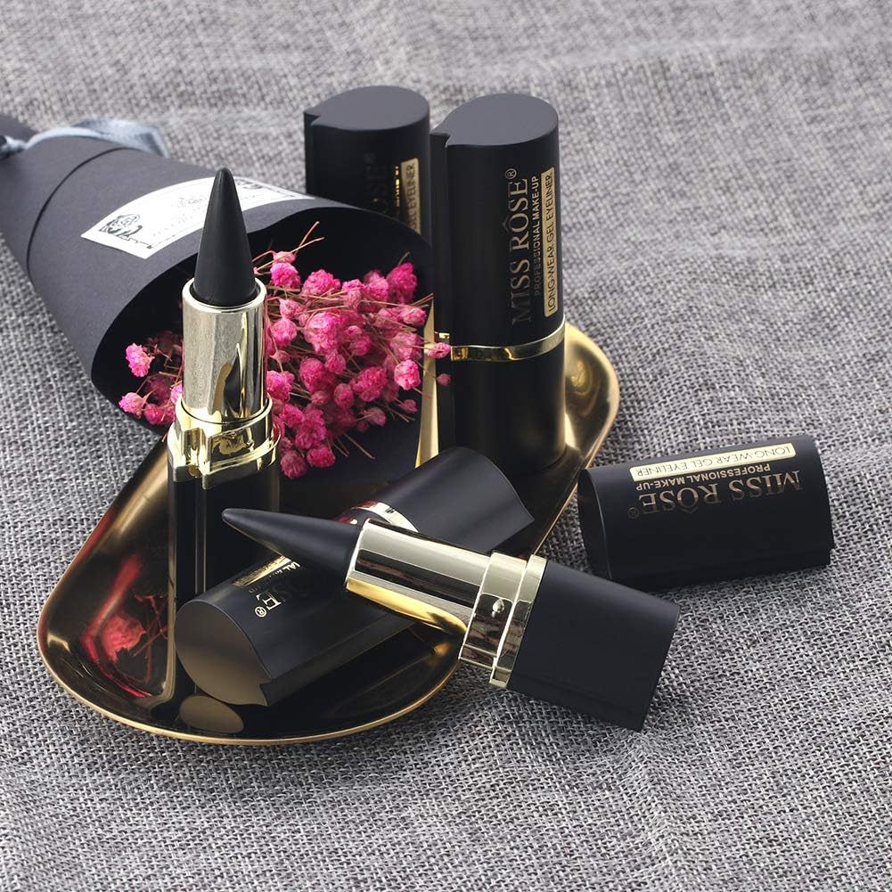 2 Colors Gel Eyeliner Set,Quick-Dry Cream Eyeliner Waterproof and Smudge Proof Eye-Liner Pencil Long-Lasting Matte Black Eyeliner Stick for Women Girls (01 Silver+04 Black)