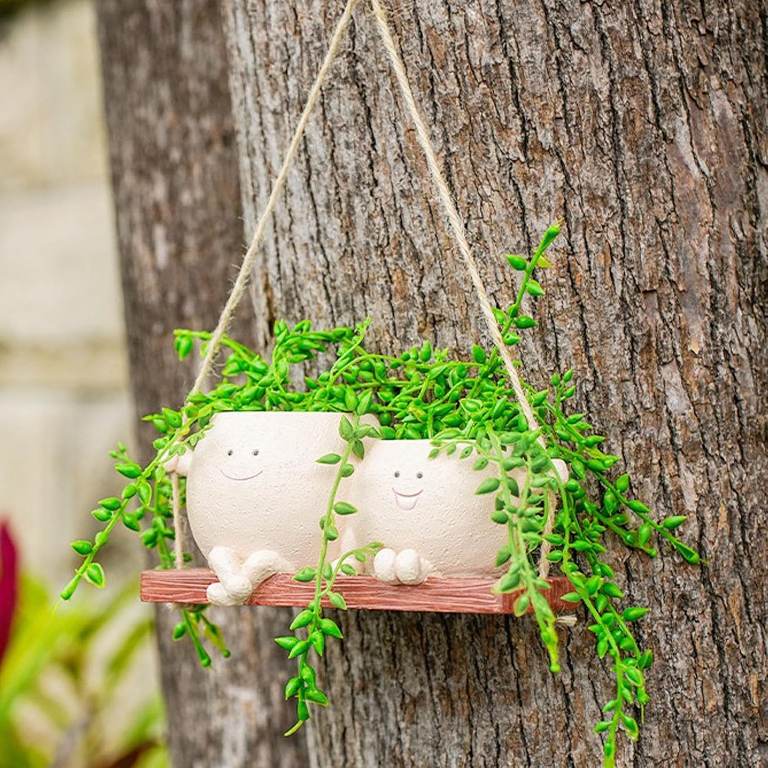 Swinging Planters with Smile Faces, Couple Swing Plant Pot Smiley for Indoor Outdoor Plants