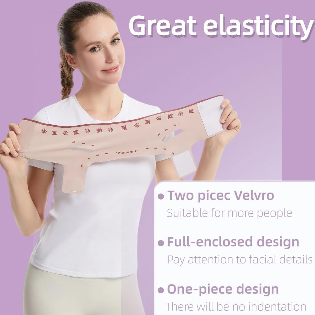 Double Chin Reducer for Sleeping, V Line Lifting Chin Strap with Jade Roller for Puffiness Reduce Wrinkles Skin Care Routine, Reusable V Shaped Face Slimming Mask for Jawline Exerciser Sagging Skin image number 4