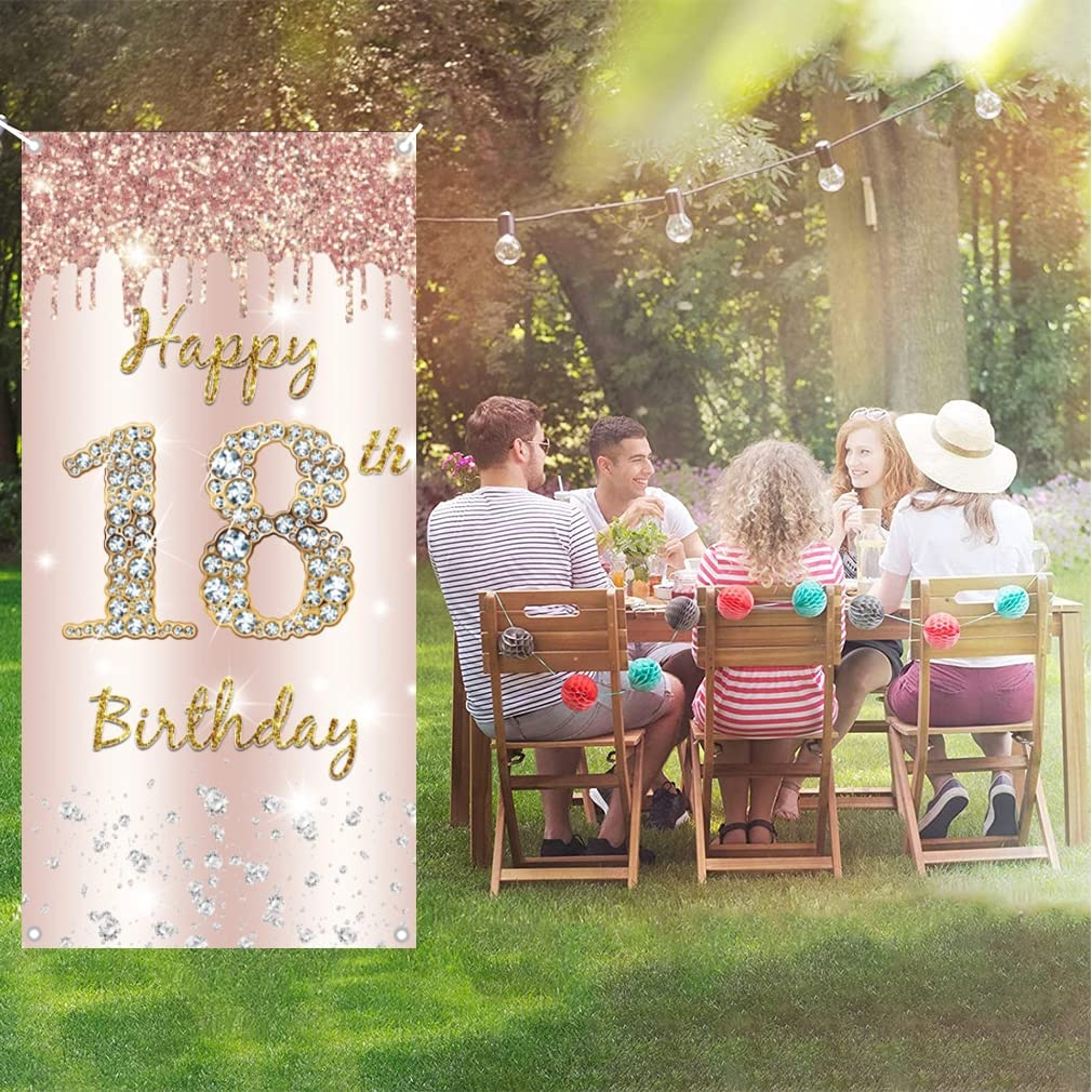 18Th Birthday Decorations for Girls, Happy 18Th Birthda Y Backdrop Banner Rosegold Fabric Sign Poster, Girl 18 Birth Day Door Banner Party Welcome Sign image number 5