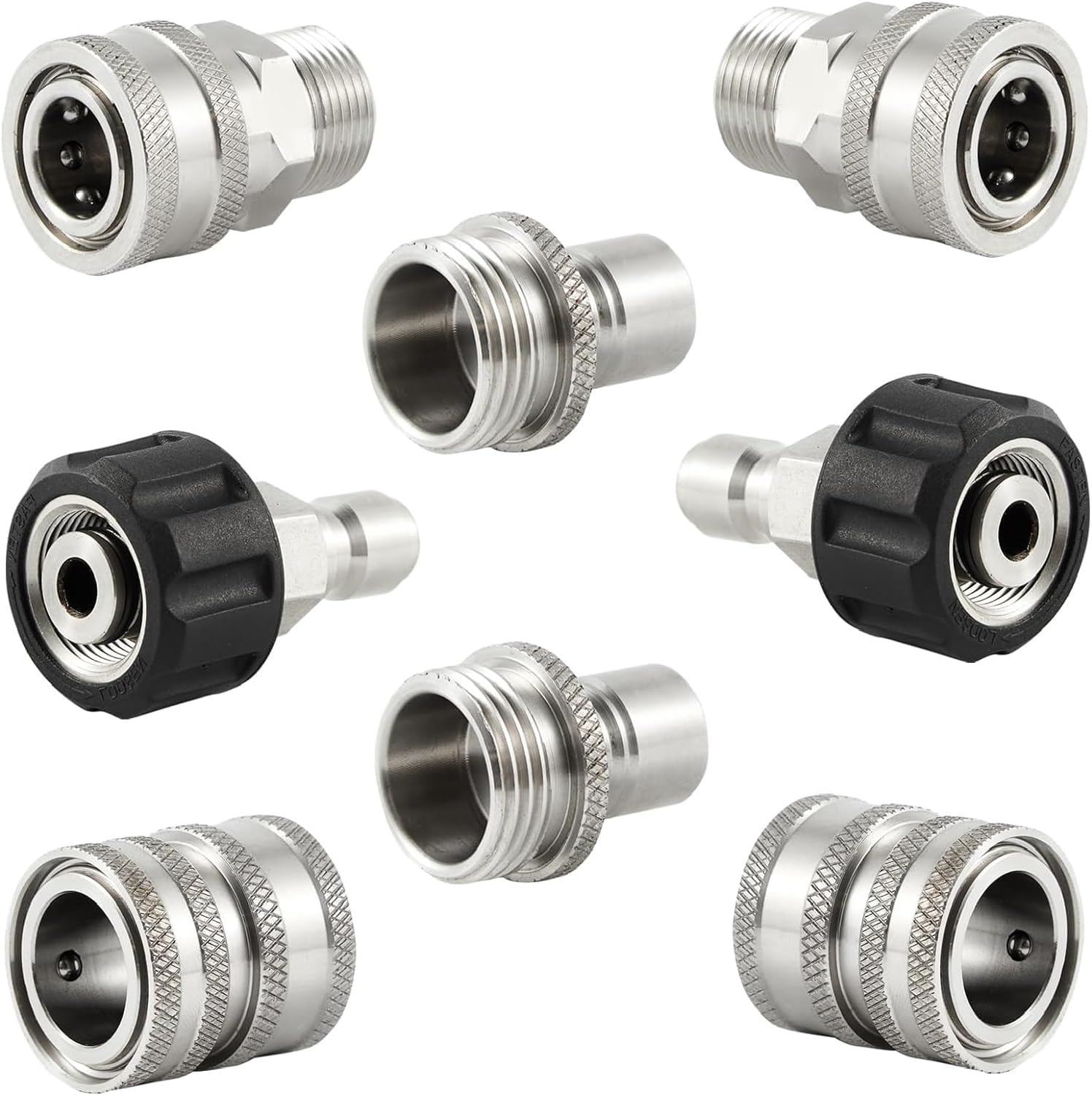 JUYOU 8 Pcs Pressure Washer Quick Connect Kit, Stainless Steel, M22 14Mm to 3/8 Inch Quick Connect Fittings, 3/4 Inch to 1/2 Inch Quick Release Adapter Set for Power Washer image number 4