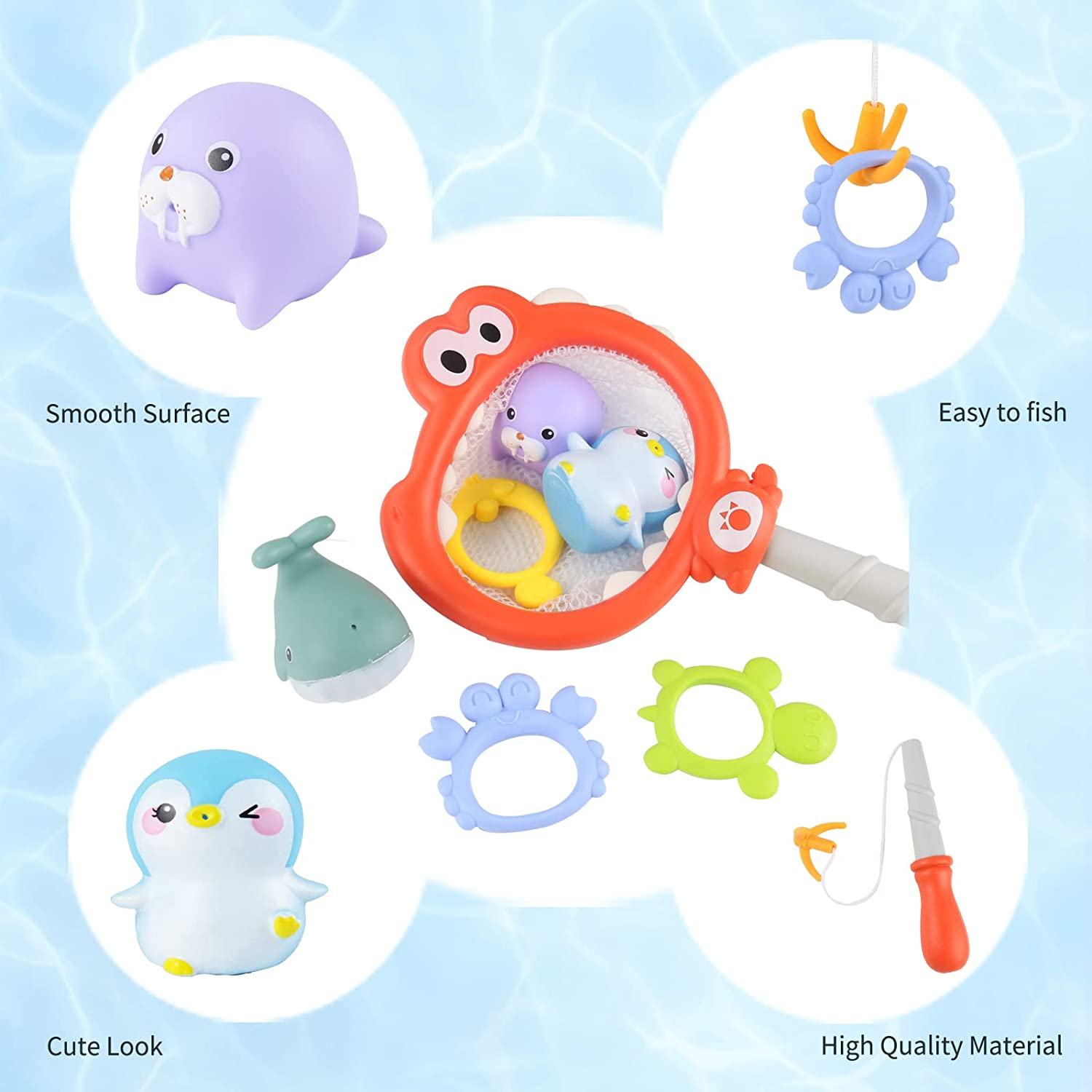 Bath Toys, Learning Baby Bathtub Toys,Stem Cute 3 in 1 Dinosaur Fishing Bath Toys with Funny Crab Toy, Fish Toy,Educational Gifts for Kids Toddlers Boys Girls 3 4 5 6 Years Old（Red） image number 5