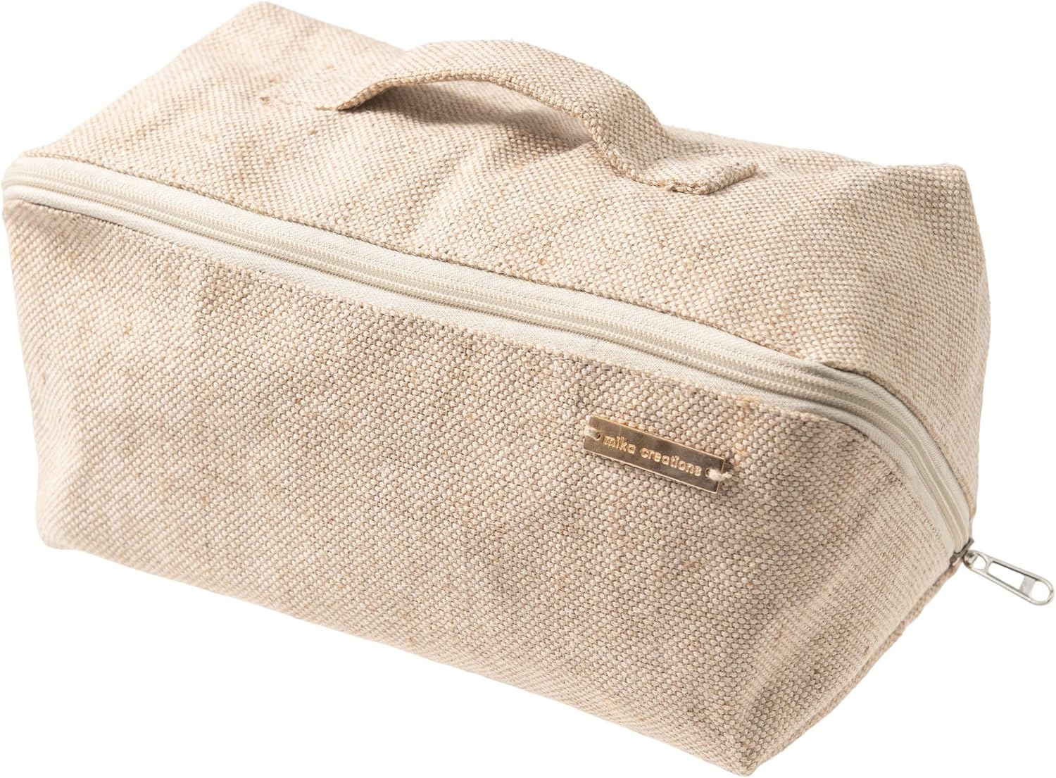 Travel Makeup Bag | Flat Lay Toiletry Organiser | Compact Storage for Cosmetics and Toiletries | Jute and Cotton | Sustainable Alternative to Nylon | Beige | Mika Creations