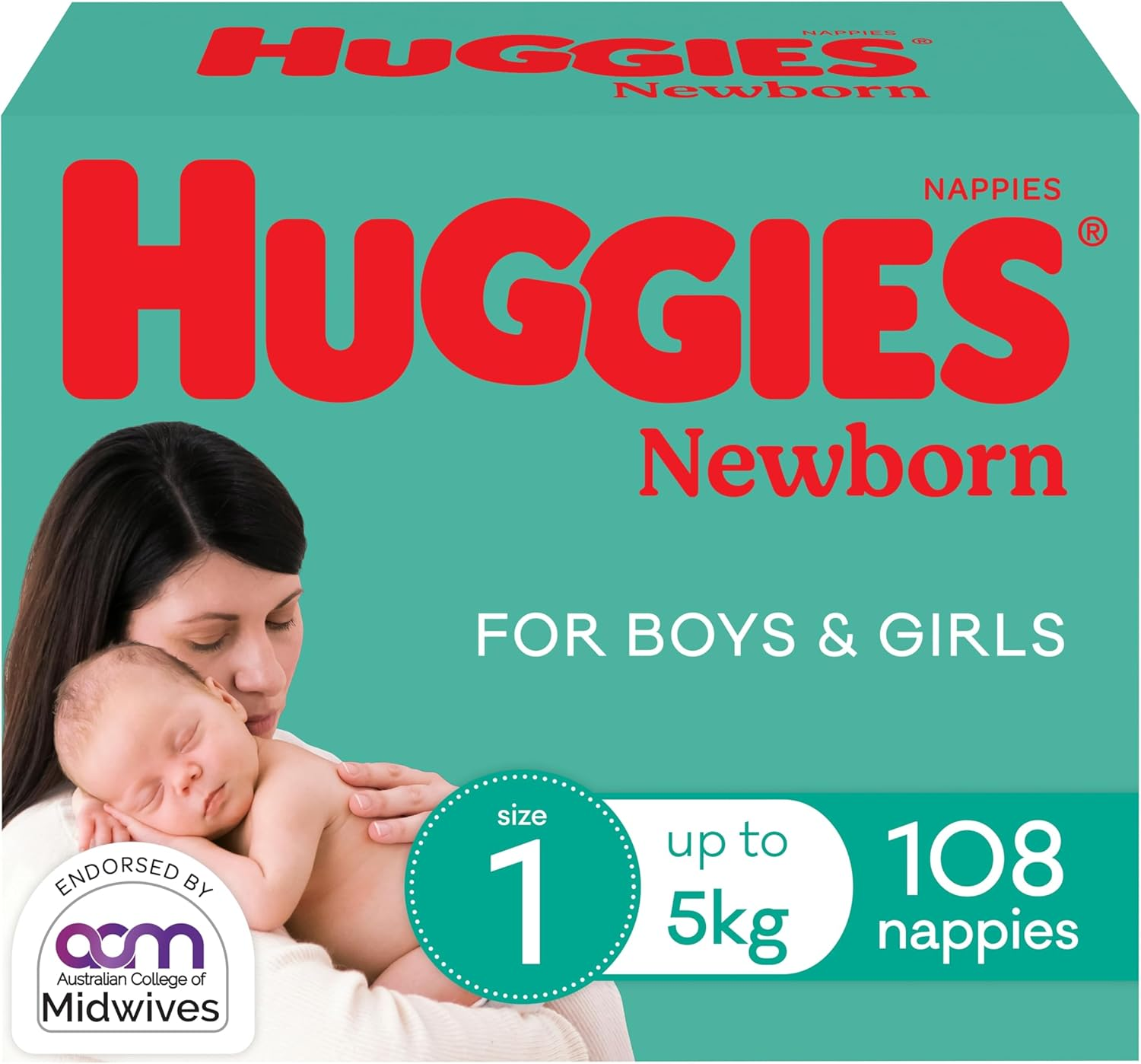 Huggies Newborn Nappies Size 1 (Up to 5Kg) 108 Count image number 1
