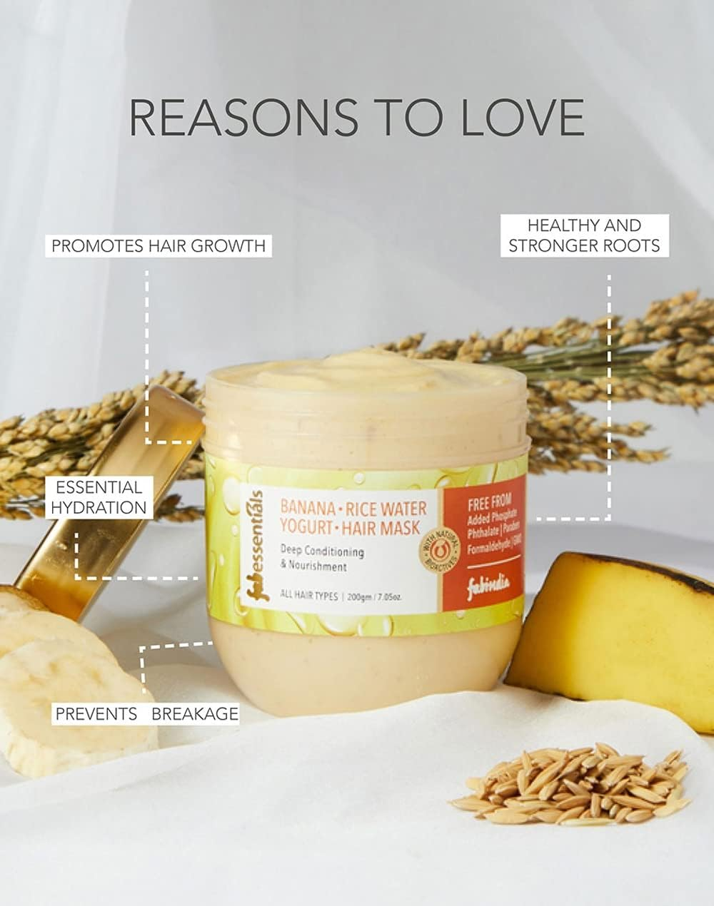 Fabessentials Banana Rice Water Yogurt Hair Mask | Promotes Hair Growth | Prevents Breakage | Paraben Free | 200Gm