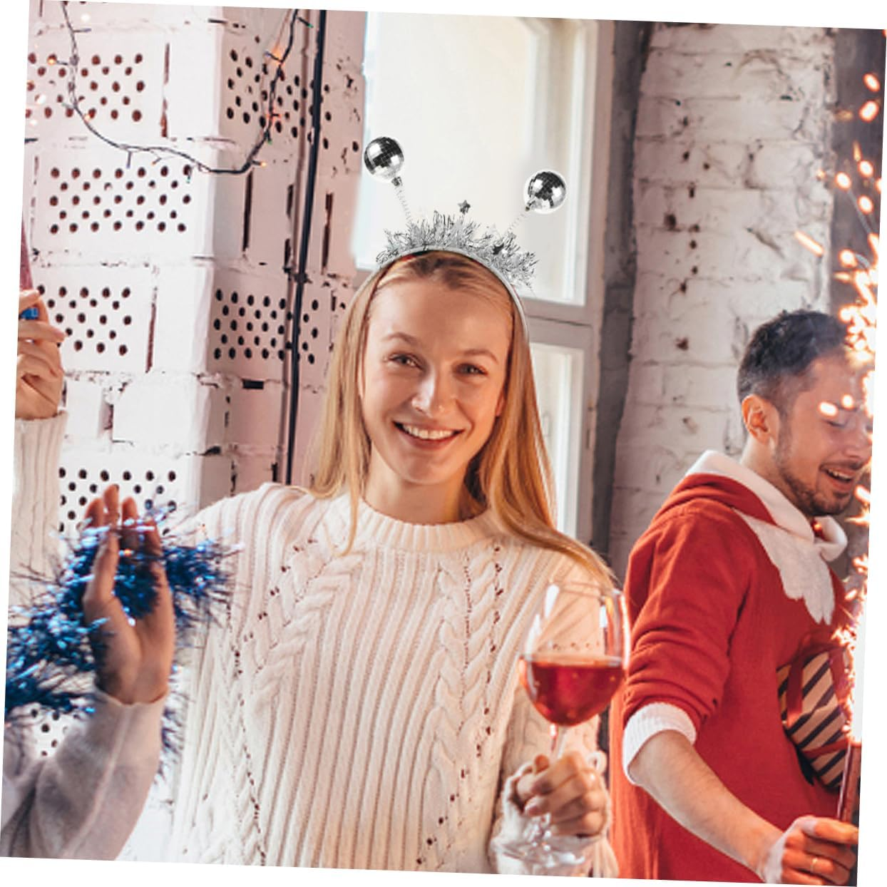 DEARMAMY 2Pcs Disco Ball Headbands for Women Fashion Headpiece for Halloween Parties Carnival Hairband Padded Comfort image number 2