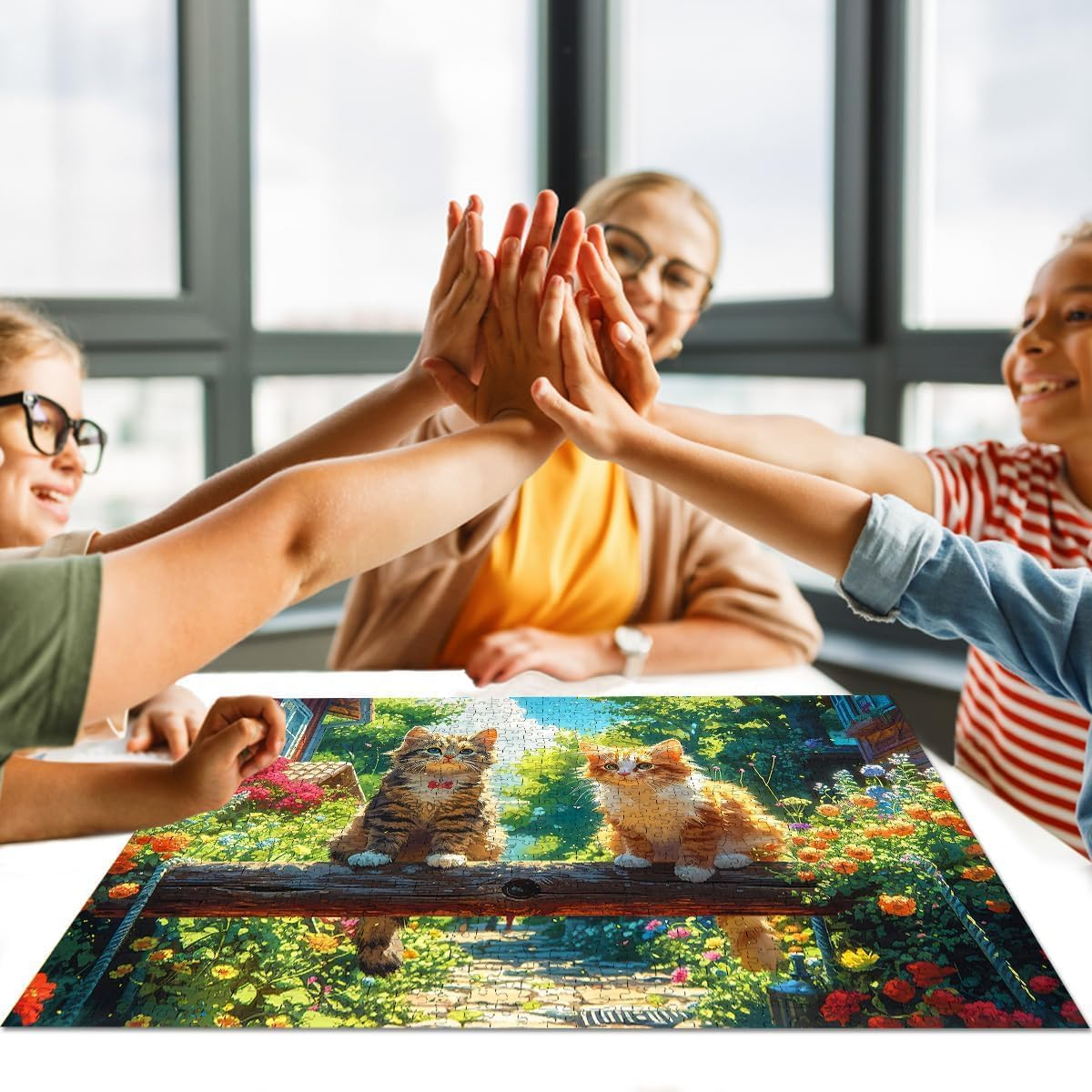 Jigsaw Puzzles for Adults 1000 Pieces, Interlock Perfectly Letter on Back No Dust, Home Decor Birthday Gift Toy for Men Women Elders Seniors, 1:1 Poster - Summer Cats image number 1