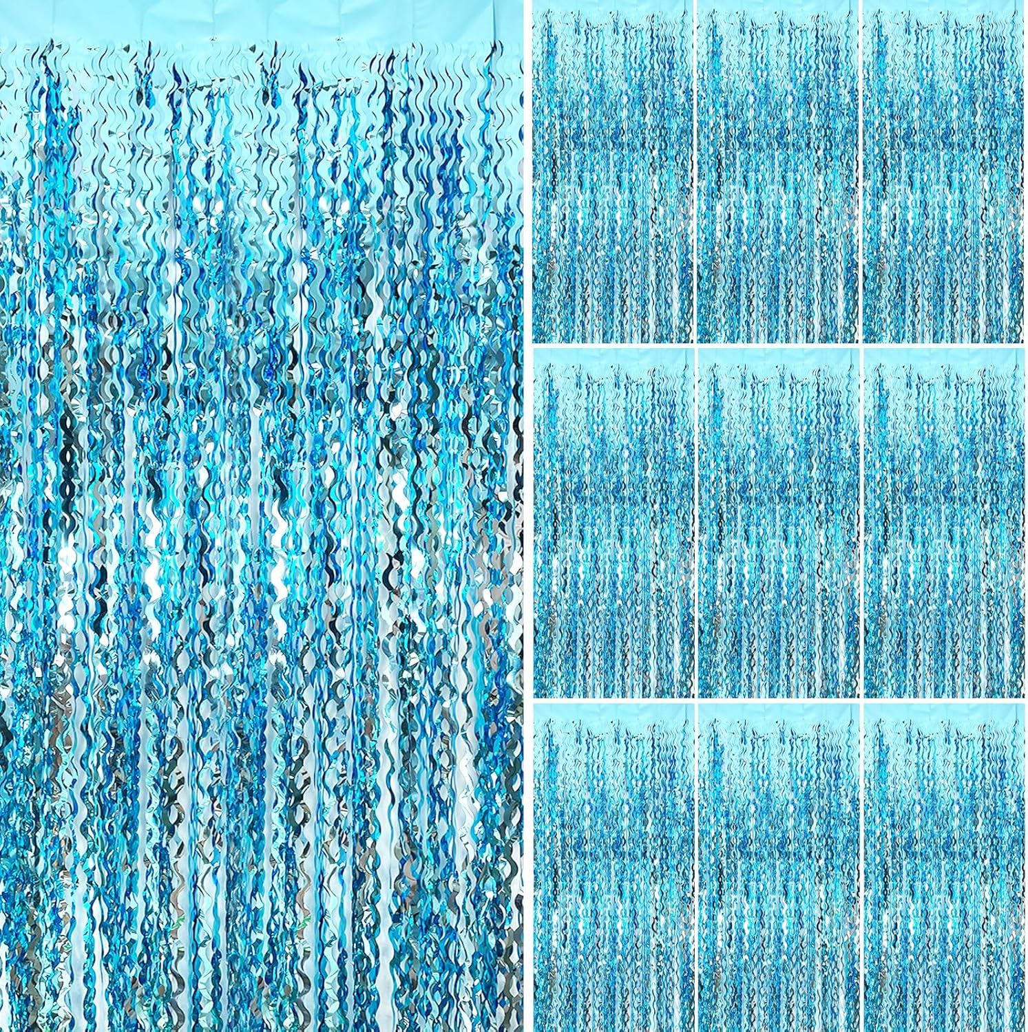 Backdrop for Party Decorations, Wave Foil Fringe Curtain Tinsel Photo Backdrop Blue Tinsel Curtain Party Backdrop Streamers for Birthday Wedding Bachelorette Christmas Celebration Party Decorations