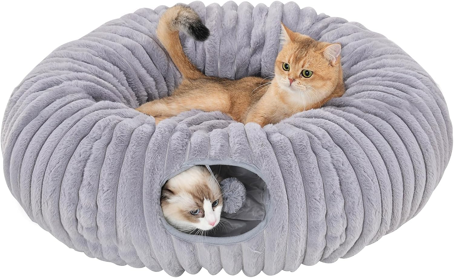 Avont Cat Tunnel Bed for Indoor Cats, Soft Plush Peekaboo Cat Bed Cave Donut Tunnels Tube, Playground Toys Hideout for Kittens Puppies Ferret -Grey