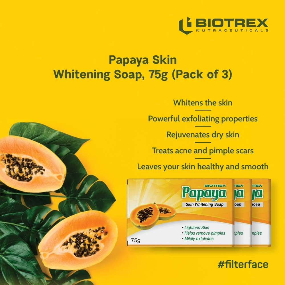 Biotrex Nutraceuticals Papaya Skin Whitening Soap, 75Gm - Combo Pack of 3 image number 1