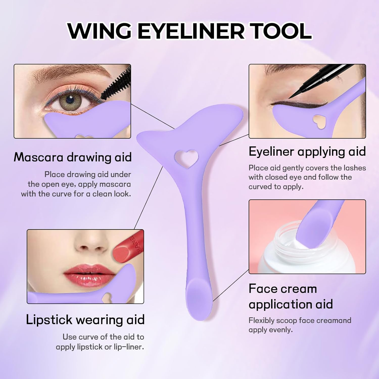 DAGEDA 3Pcs Eyeliner Stencils Set, Suitable for Eyetour Eyeshadow, Eyeliner,Mascara Shield,Reusable Silicone Eyebrow Stencils Eye Liner Tool Multi-Functional Makeup Tool(Purple) image number 4