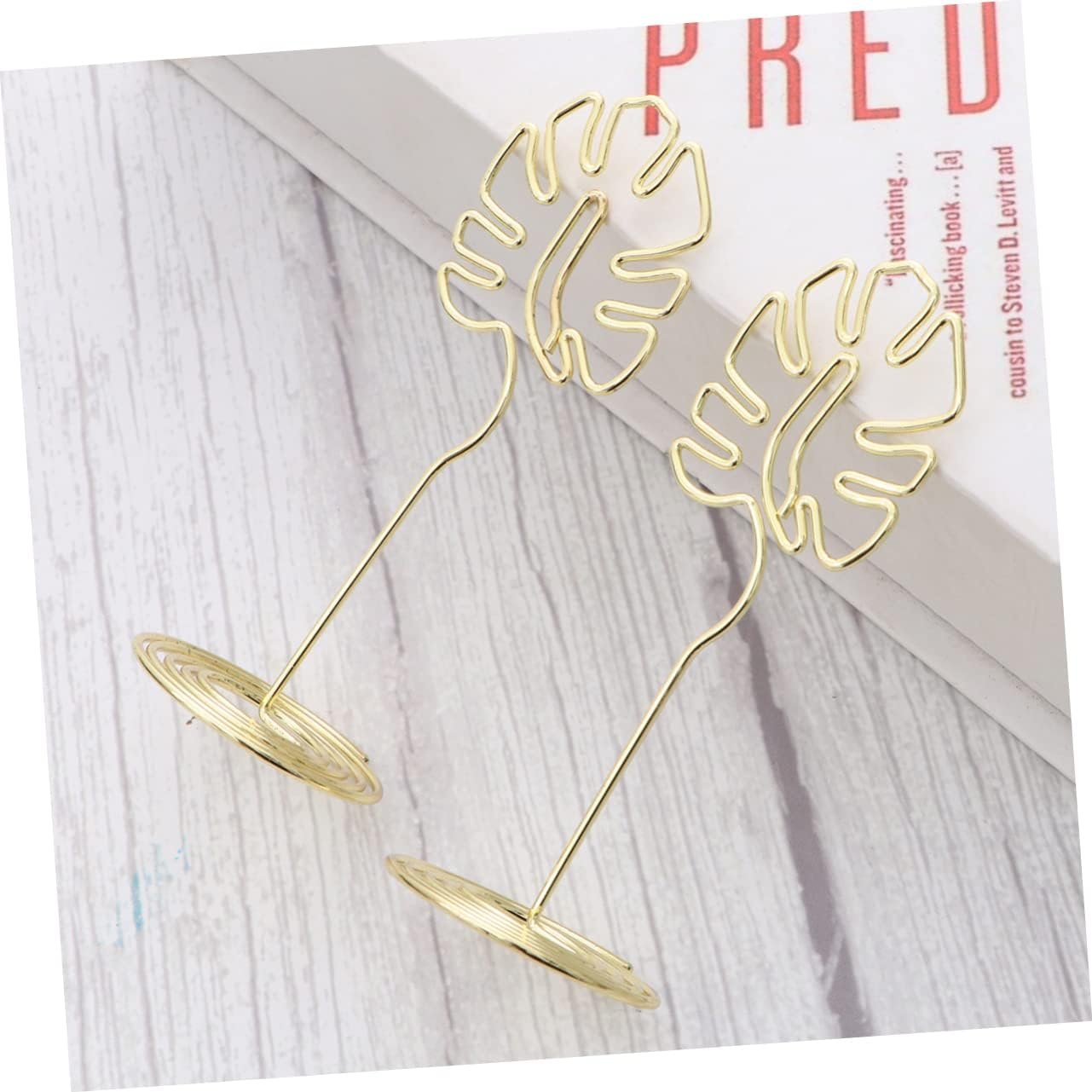 LALAFINA 6 Pcs Palm Leaf Table Decoration Place Holder Stand Picture Stands Photo Holder Clips Hawaiian Table Numbers Place Card Holder Stand Cute Place Holders Banquet Metal Table Card image number 7