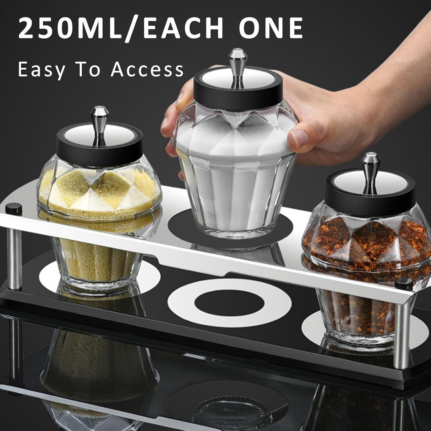 RAXCO Glass Condiment Containers Set,Spice Containers with Adjustable Spoons,250Ml Sugar Salt Container Kitchen Accessories image number 5