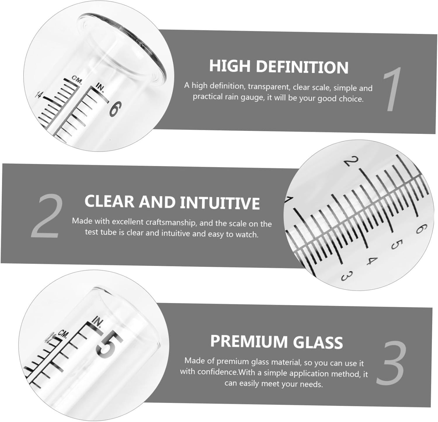 VICASKY 3Pcs Glass Rain Gauge Tubes Professional Rain Measuring Cylinders for Agriculture Meteorology Accurate Precipitation Collection and Outdoor Weather Monitoring image number 2