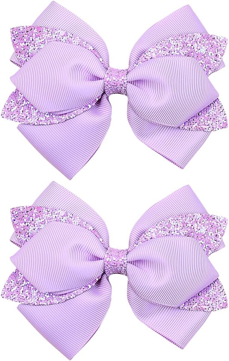 2 X Girls Glitter Hair Bows Glitter Hair Bows Glitter Sequin Bow Clips Sparkly Bow Hairpins Purple image number 2