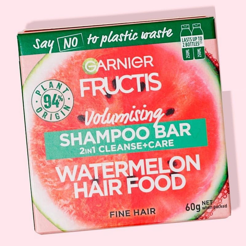 6X Garnier Watermelon Hair Food Volumising Cleanse and Care Shampoo Bar 60G image number 5