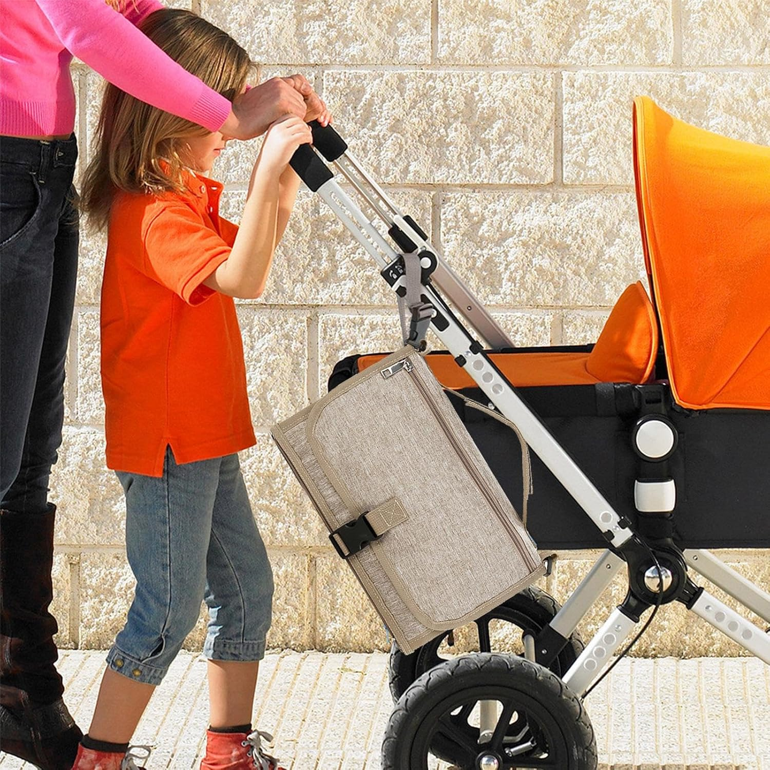 Portable Changing Mat for Children - Portable Nappy Changing Mat, Waterproof Changing Station | Removable Bag for Wet Wipes, Foldable Changing Mat for Children, Foldable Changing Station, B.Khaki image number 3