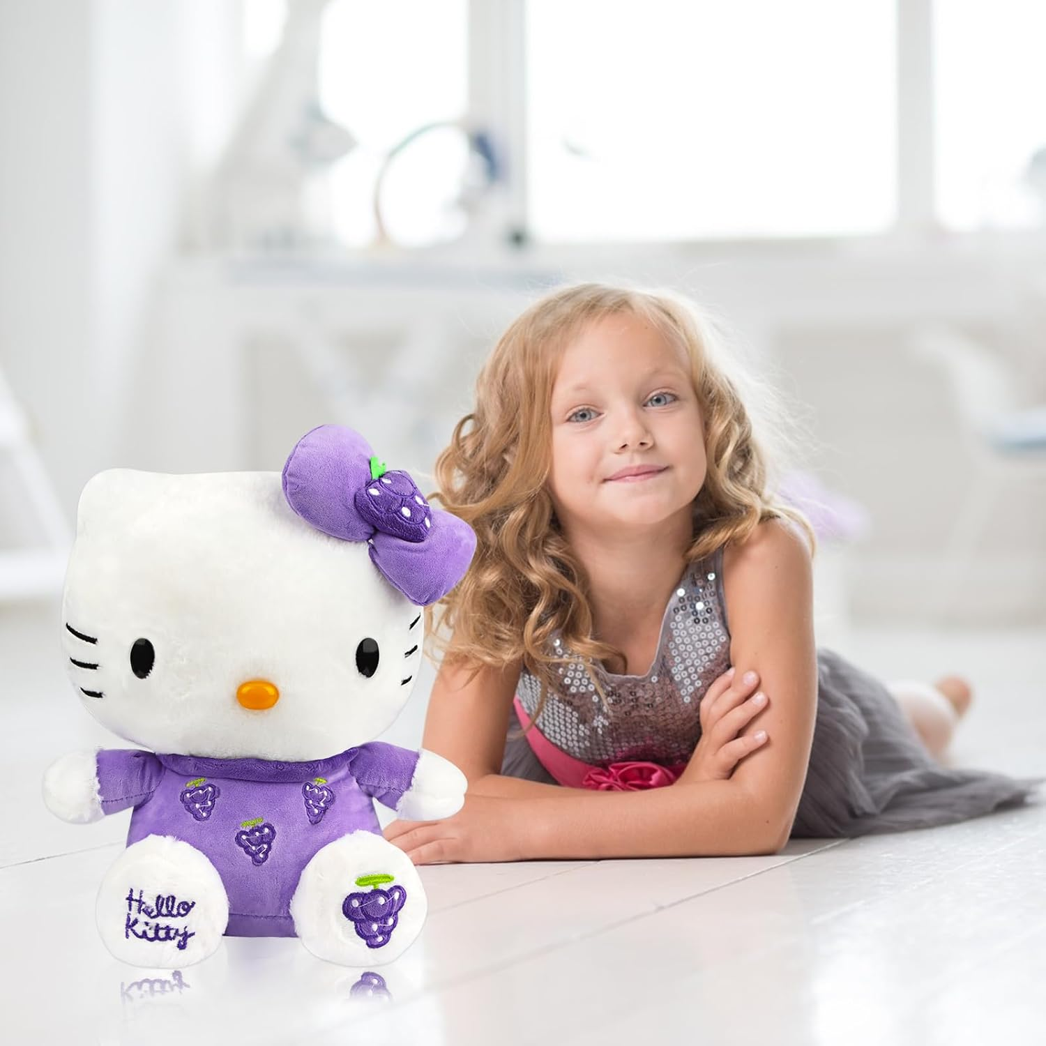 Hello-Kitty Plush Toy, Hello Kitty Cuddly Toy, 30 Cm Kawaii Cat Plush, Plush Large for Children, Plushie Toy for Girls, Birthday Party (Purple Grapes) image number 6