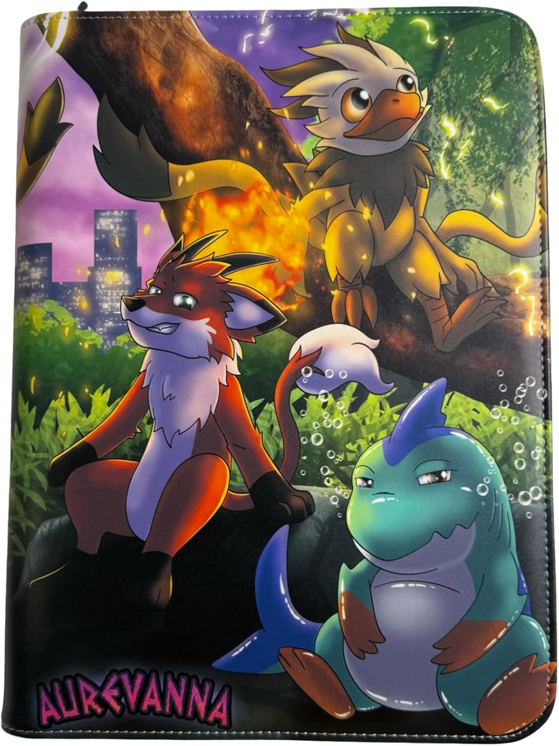 Aurevanna 9-Pocket Trading Card Binder with Zipper &ndash; Compatible with TCG, MTG, Yu-Gi-Oh, and Card Sleeves &ndash; Waterproof PU Leather, Archival-Safe Card Storage Album Organizer &ndash; Side Loading Pockets image number 1