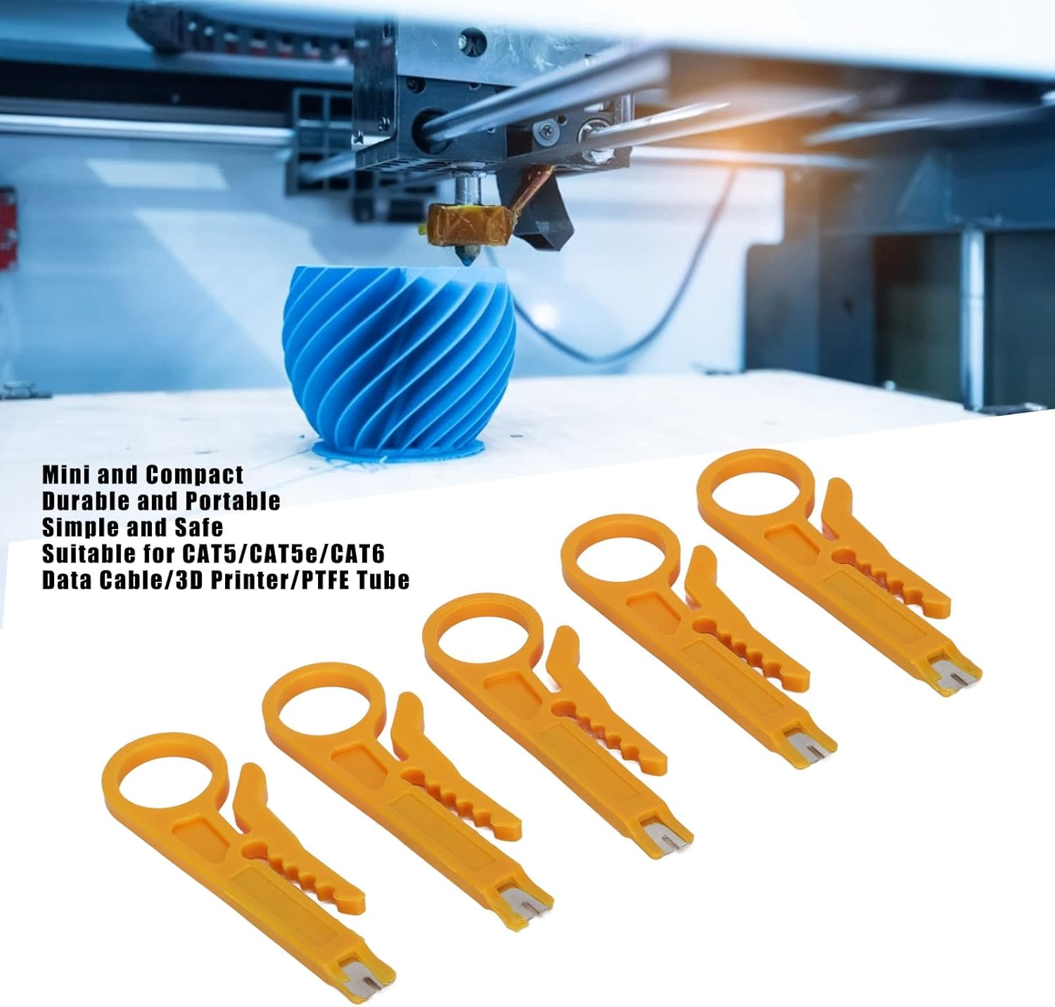 Fafeicy 5Pcs Wire Stripper Set, Mini Cable Stripping Tool for CAT5 Cat5E CAT6 Network Wires Crimping Tool for 3D Printer PTFE Tubes Portable Multi Function Kit image number 3