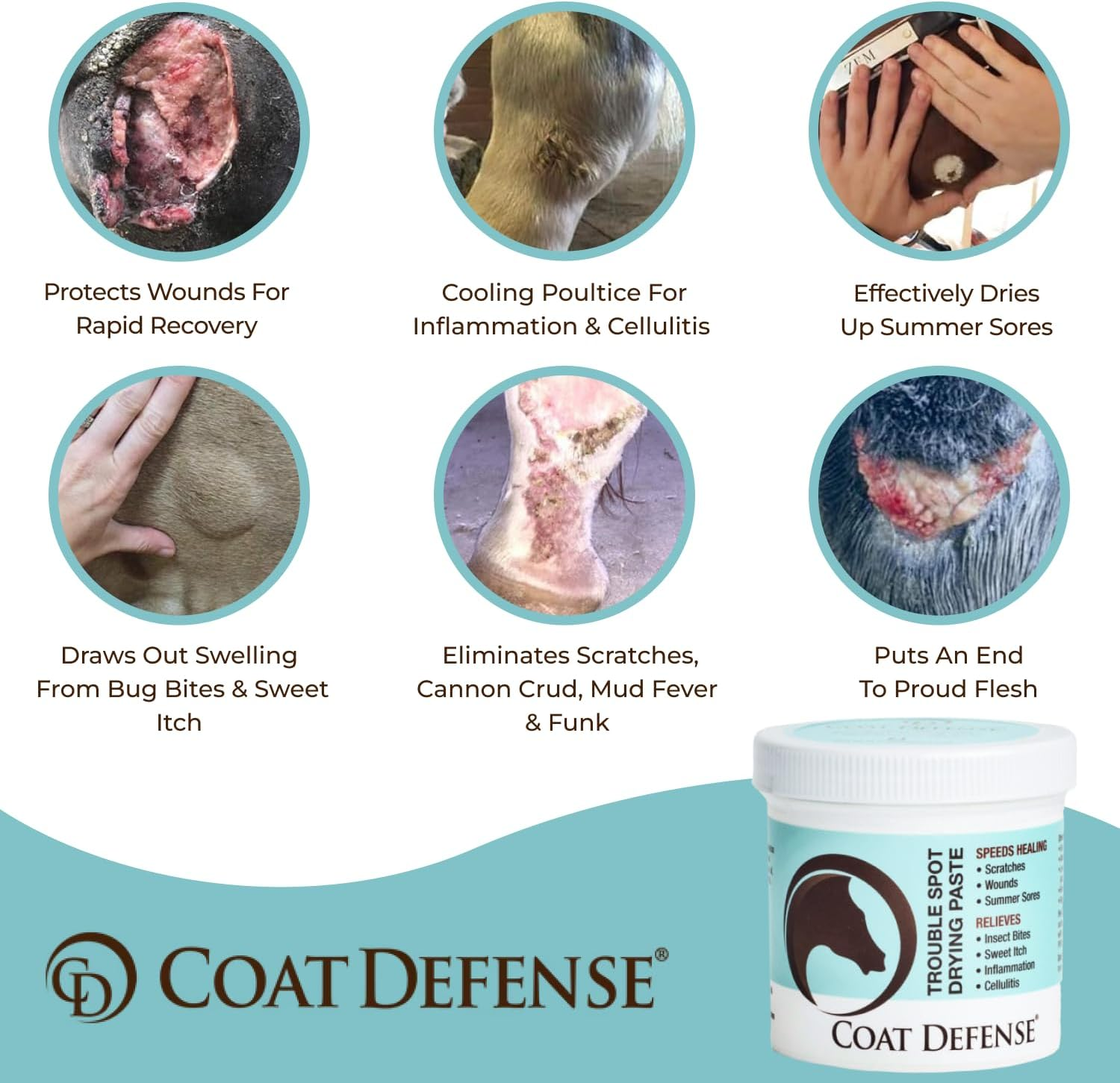 COAT DEFENSE Trouble Spot Drying Paste for Horses - Natural Equine Wound Care That Provides Safe & Effective Relief from Scratches, Sweet Itch, Summer Sores, Proud Flesh, Mud Fever, Girth Rot (10 Oz) image number 6
