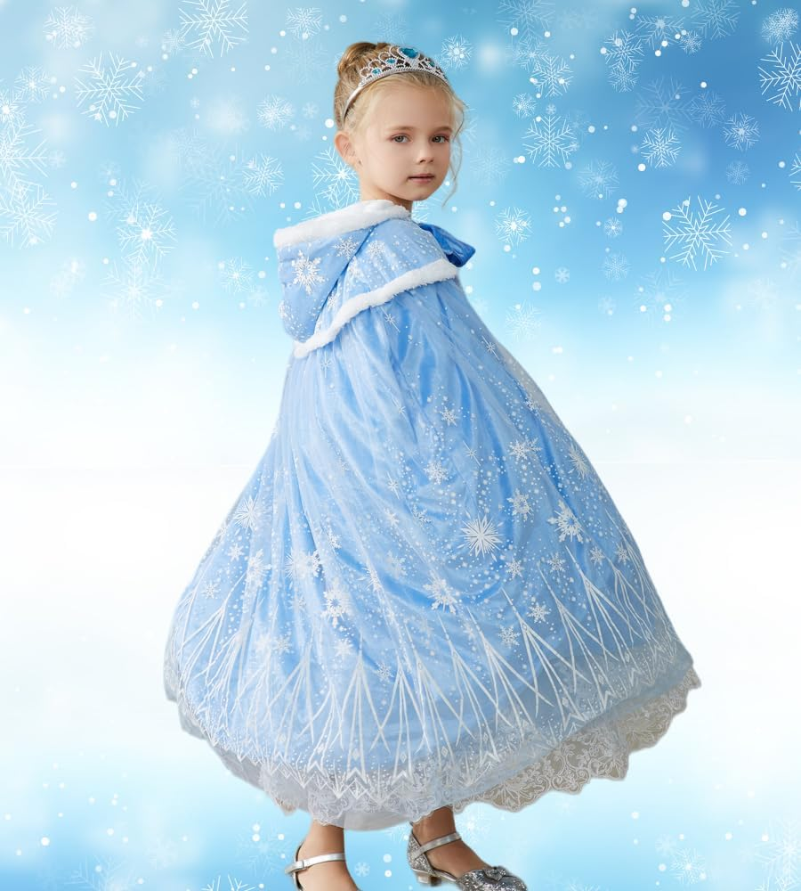 2022 Girls Luxurious Hooded Cape for Elsa Kids Princess Cloak Costume image number 4