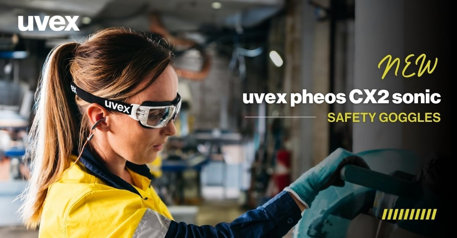 Uvex Pheos Cx2 Sonic Safety Goggles &ndash; White/Black Frame, Clear Lens | Supravision Extreme Anti-Fog & Scratch-Resistant Coating, Soft Seal Frame, Low-Profile Design image number 2
