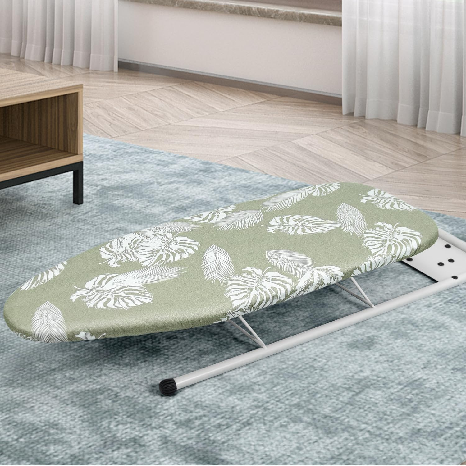 Duwee Ironing Board Cover 12X32 Inches - Heat-Resistant, Thick 8Mm Felt Padding, 100% Cotton Fabric with Elastic Edge for Non-Slip Fit - Durable, Fade-Proof（White Leaves） image number 1