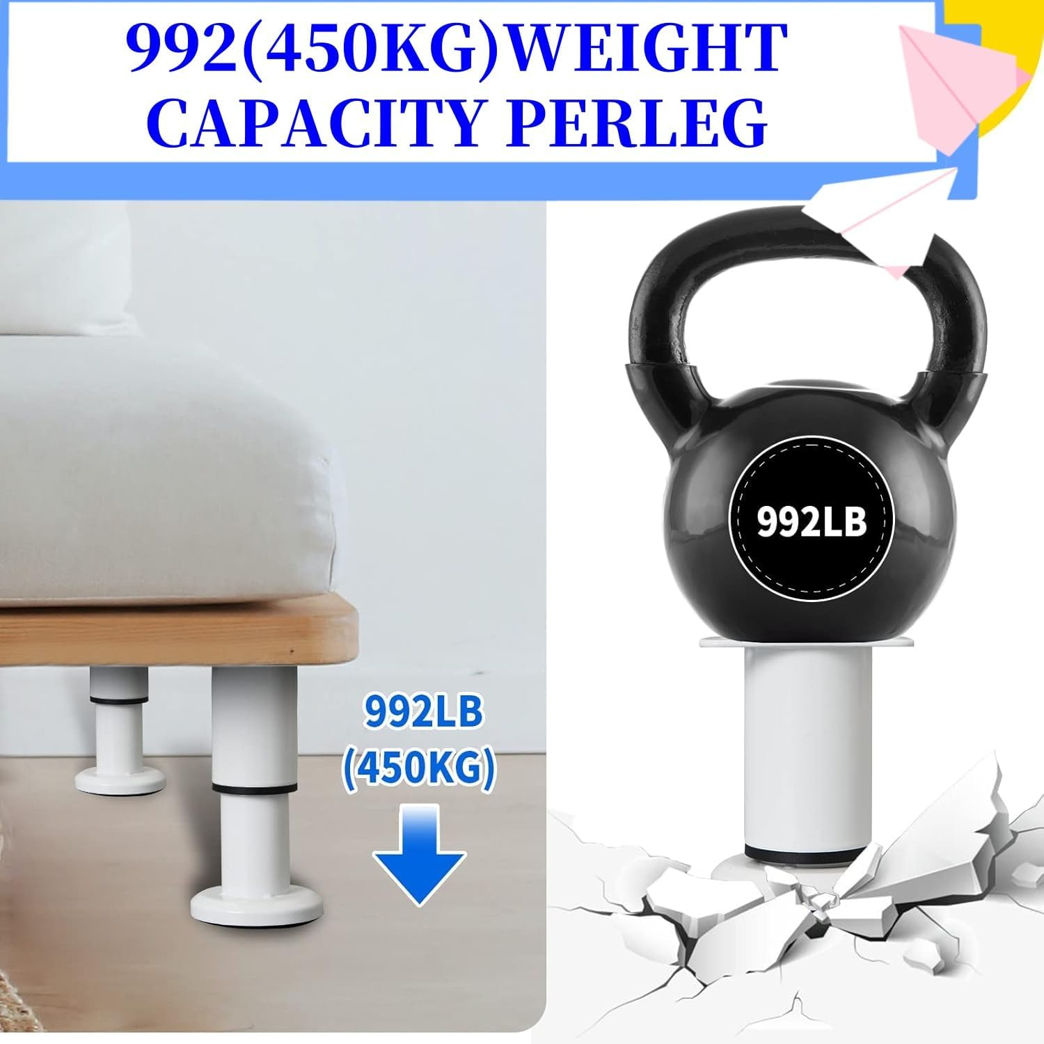 4-Pack Adjustable Height Bed Support Legs(18-32Cm) -Furniture Legs | Cabinet Feet | Black Metal Replacement Feet with Non-Slip Pads | Bed Center Slat Support image number 5