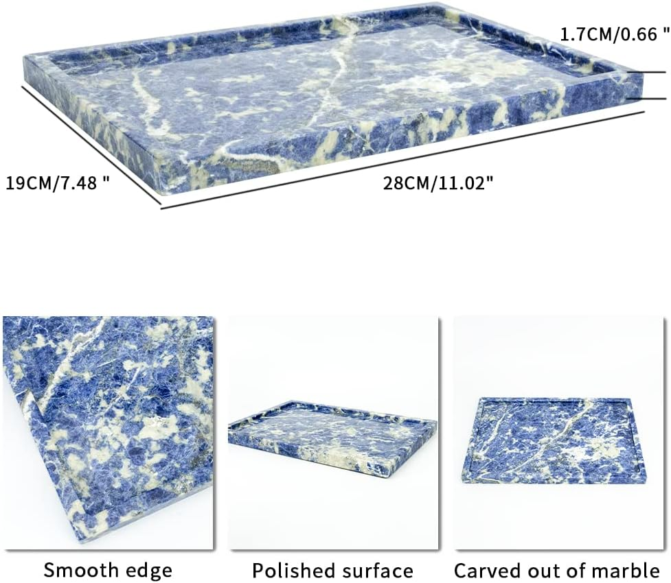 Real Luxurious Natural Marble Vanity Tray Genuine Marble Storage Tray for Home Decor Stone Tray for Bathroom/Kitchen/Vanity/Dresser Non-Resin/Non-Ceramic/Luxury Blue image number 4