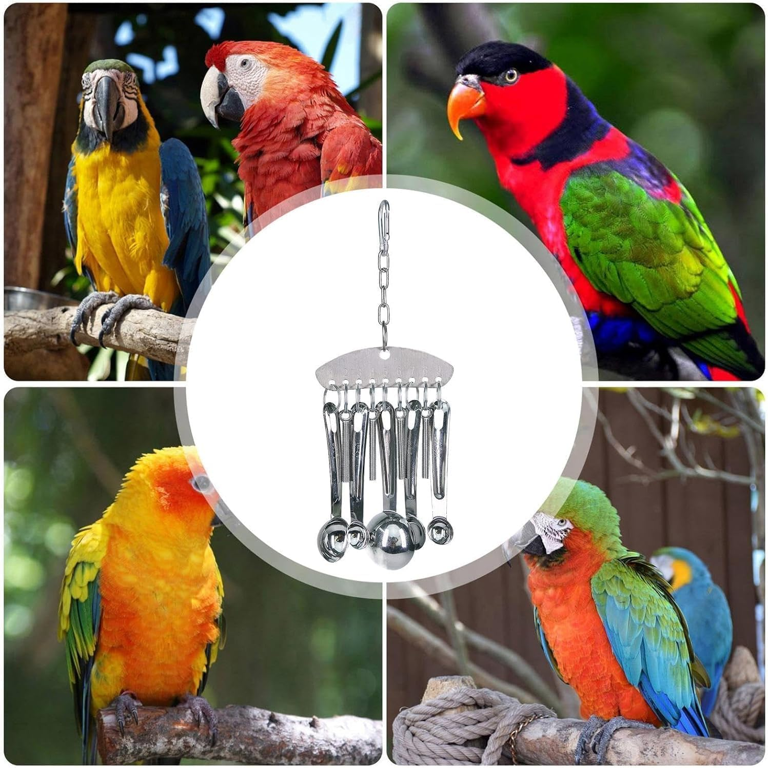 Yeanifeana Durable Stainless Steel Bird Chew Toy with Ring Bell - Parrot Chew Toy for Beak Conditioning and Entertainment, Safe and Fun Spoon Design for Small to Medium Birds (A) image number 4