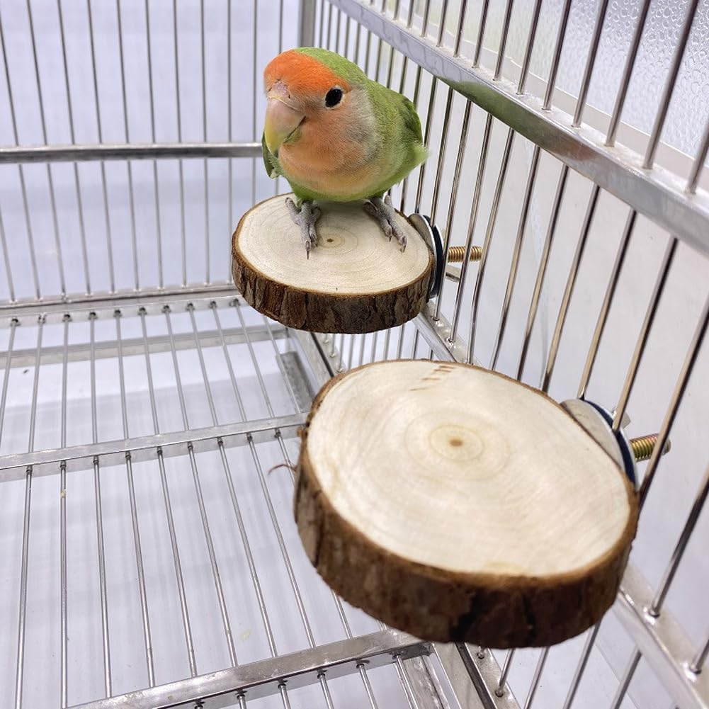 Parrot Log Pier Bird Cage Stand and Hamster Platform, 4Pcs Natural round Wooden Bird Cage Stand Platform,Round Natural Wood Stand Cage Parrot Platform image number 2