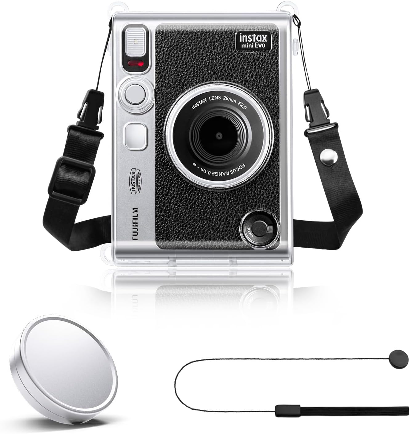 Rieibi Clear Protective Case for Fujifilm Instax Mini Evo Instant Camera - Hard Carrying Case Cover with Shoulder Strap