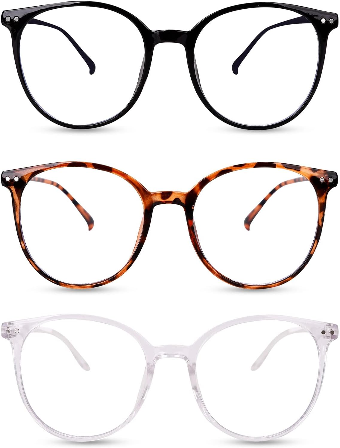 3 Pack Blue Light Blocking Glasses, round Frame, Light Weight Clear Lens, anti Glare, UV Protection, Unisex Adults Digital Device Users image number 2