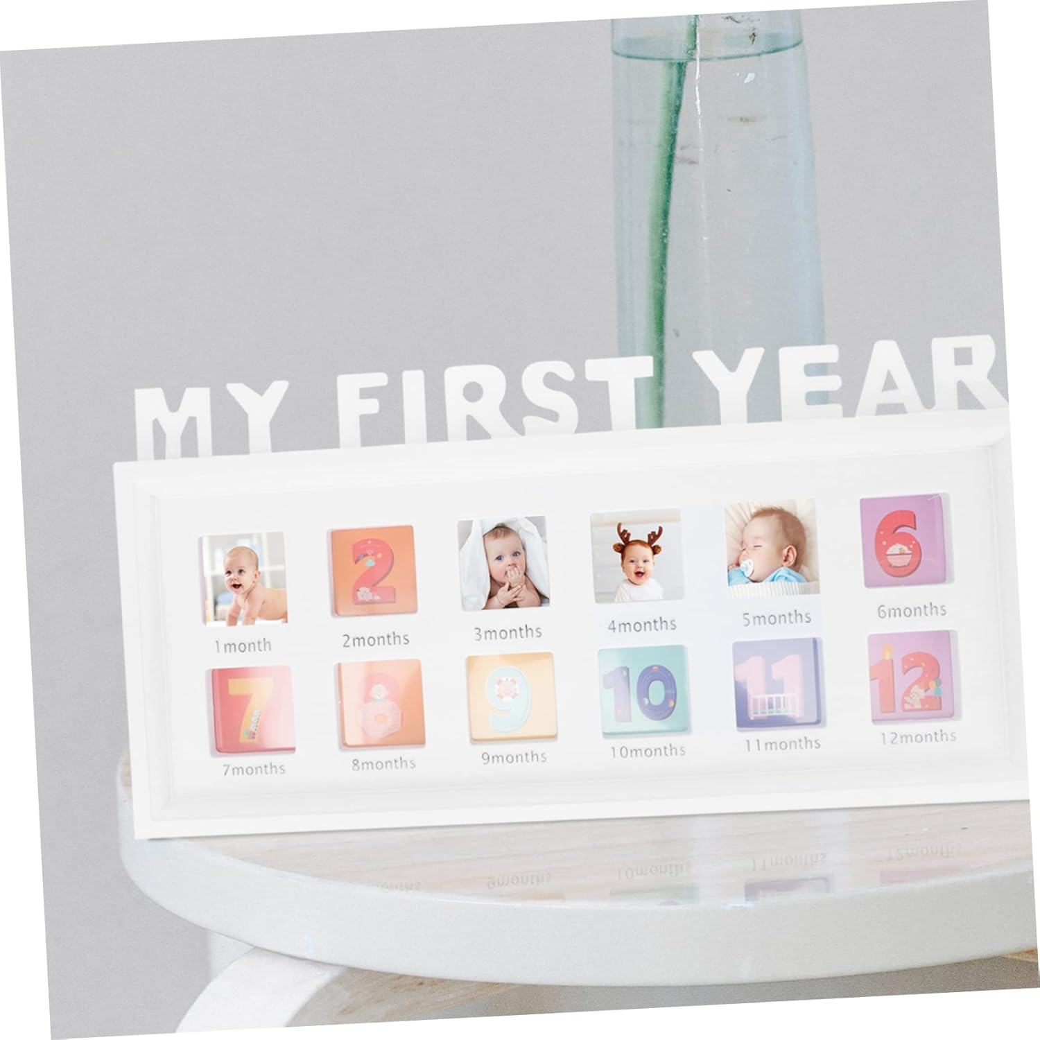 Toddmomy Boy Girl Growth Photo Frame Month Milestone Frame Back Stand White Picture Holder for First Year image number 2