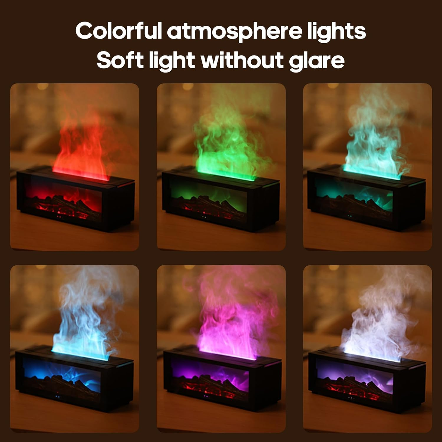 Humidifier - Fireplace Flame Air Diffuser Humidifier with 7 Colors, Timer, Flame Lamp, Super Quiet Design - Ideal Air Humidifier for Home,Bedroom,Office,Yoga image number 1