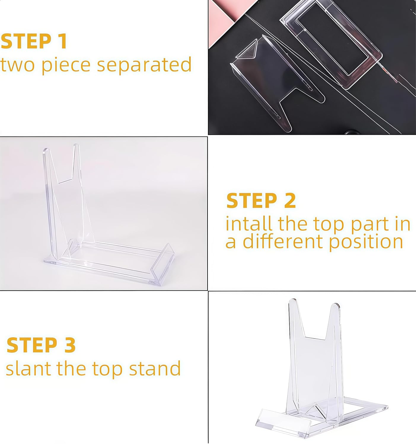 6 Pack Acrylic Book Stand for Display Adjustable Clear Book Display Holder Easel Stand Collector Display Stand for Home Office Back to School Comic Book Album CD Magazine Postcard Picture Artworks image number 2