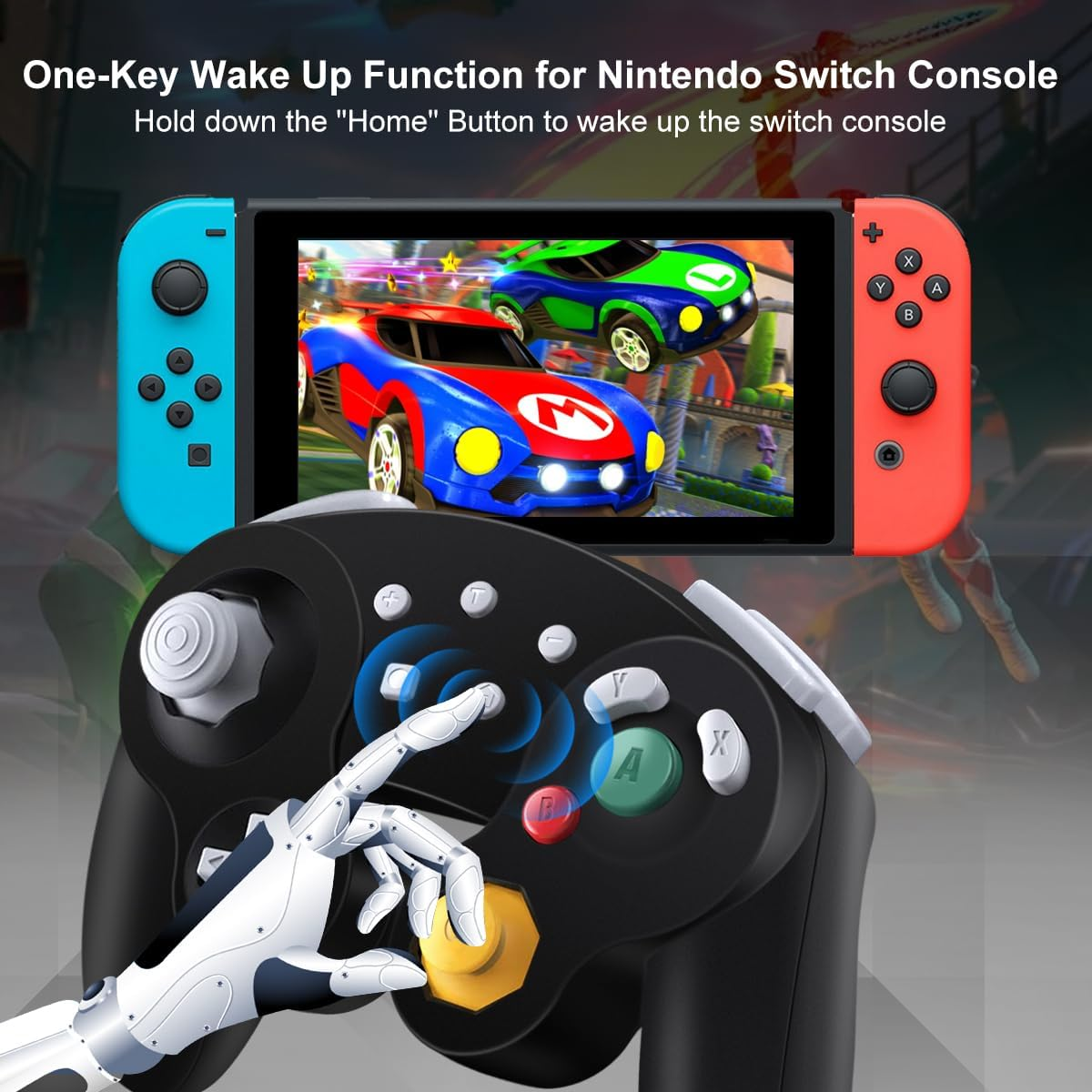 ADHJIE Wireless Gamecube Controller for Nintendo Switch,Wireless Switch Pro Controller for Nintendo Switch/Pc/Steam,One-Button Wake Up,6-Axis Gyro Motion,Turbo & Auto Turbo(Black)