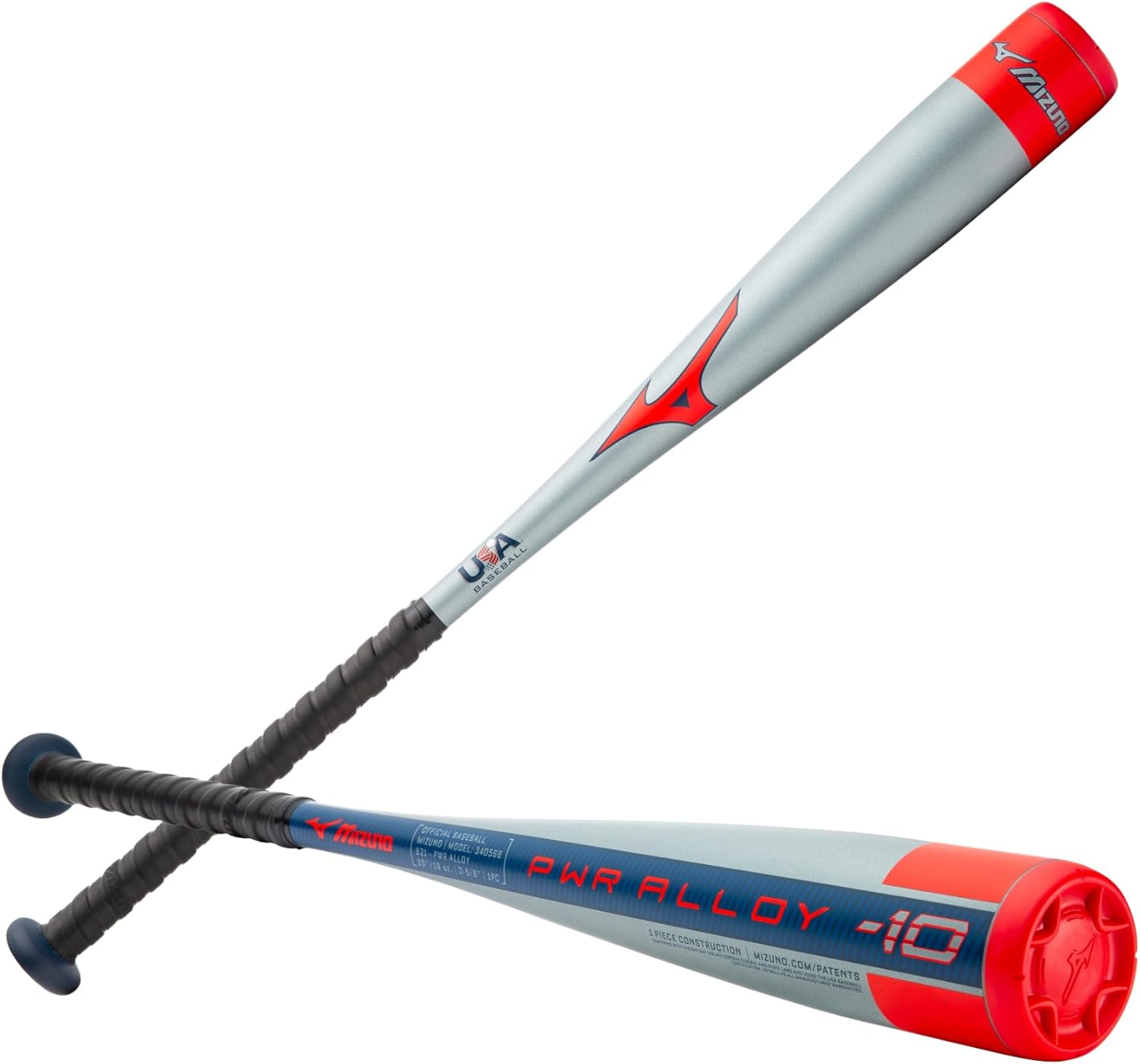 Mizuno PWR Alloy -10 USA Youth Baseball Bat | 2 5/8 Inch Barrel | 1 Piece Aluminum | Aerospace Grade Alloy | Multiband Barrel | Cushioned Grip image number 1