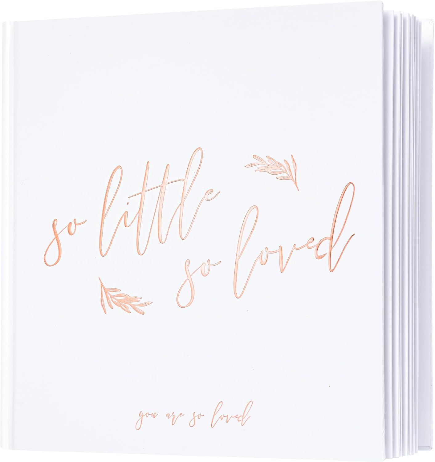 Calculs Baby Shower Picture Book Polaroid 'So Little so Loved' Party Guest Book Babies Scrapbook, White Cover, Rose Gold Foil Stamping, Blank White Pages image number 2