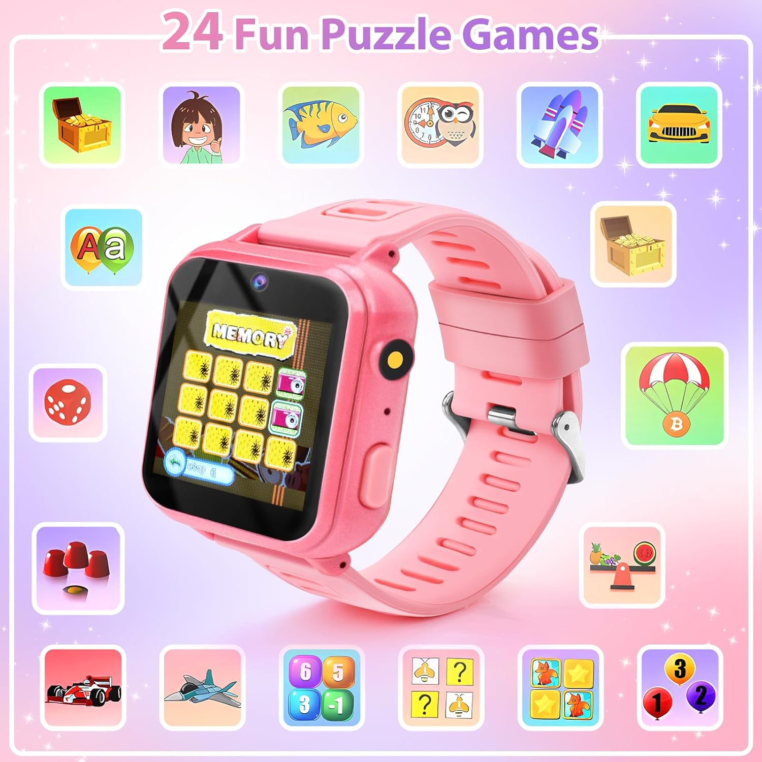 Girls Toys Age 5 6 7 8 9: Kids Smart Watch Girls Gifts Age 6-8-9-12 Kids Digital Watch Birthday Presents for 5-13 Year Old Girl Teen Gifts Fitness Tracker Watch HD Touchscreen 16 Features 24 Games image number 3