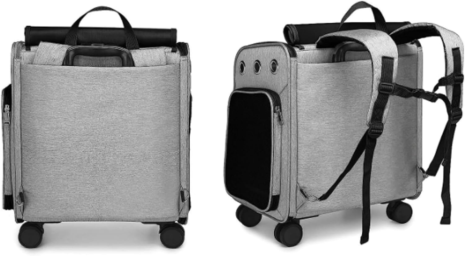 K ERATISNIK Wheeled Pet Carrier Backpack Breathable Pet Carrier with Wheels Collapsible Dog Backpack Carrier for Small Dogs Cats Puppy Dog Stroller Travel Carrier (Large Grey) - Large Blue image number 2