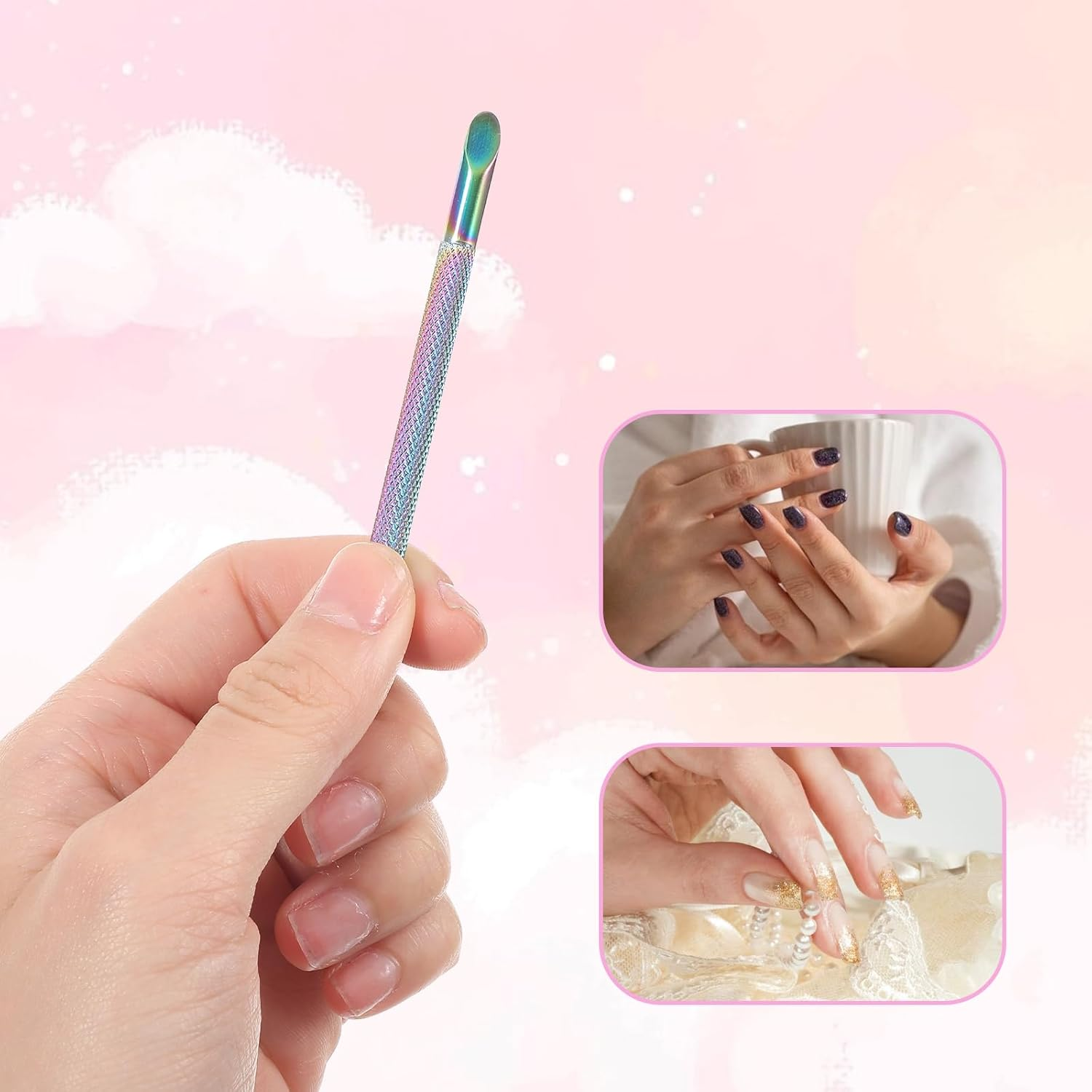 2 Pcs Nail Cleaning Cuticle Stick, Stainless Steel Cuticle Pusher Tool Nail Polish Remover Stick Polish Peeler Cutter for Fingernails Toenails Manicure Titanium Color image number 6