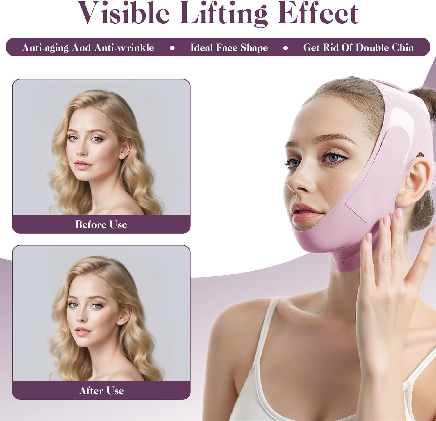 1Pc V Line Face Slimming Bandage,Reusable Double Chin Reducer,Face Lift Tape,Face Slimming Strap Face Slimmer Shaper for Women,Breathable Comfortable V Line Lifting Mask,One Fits All image number 1