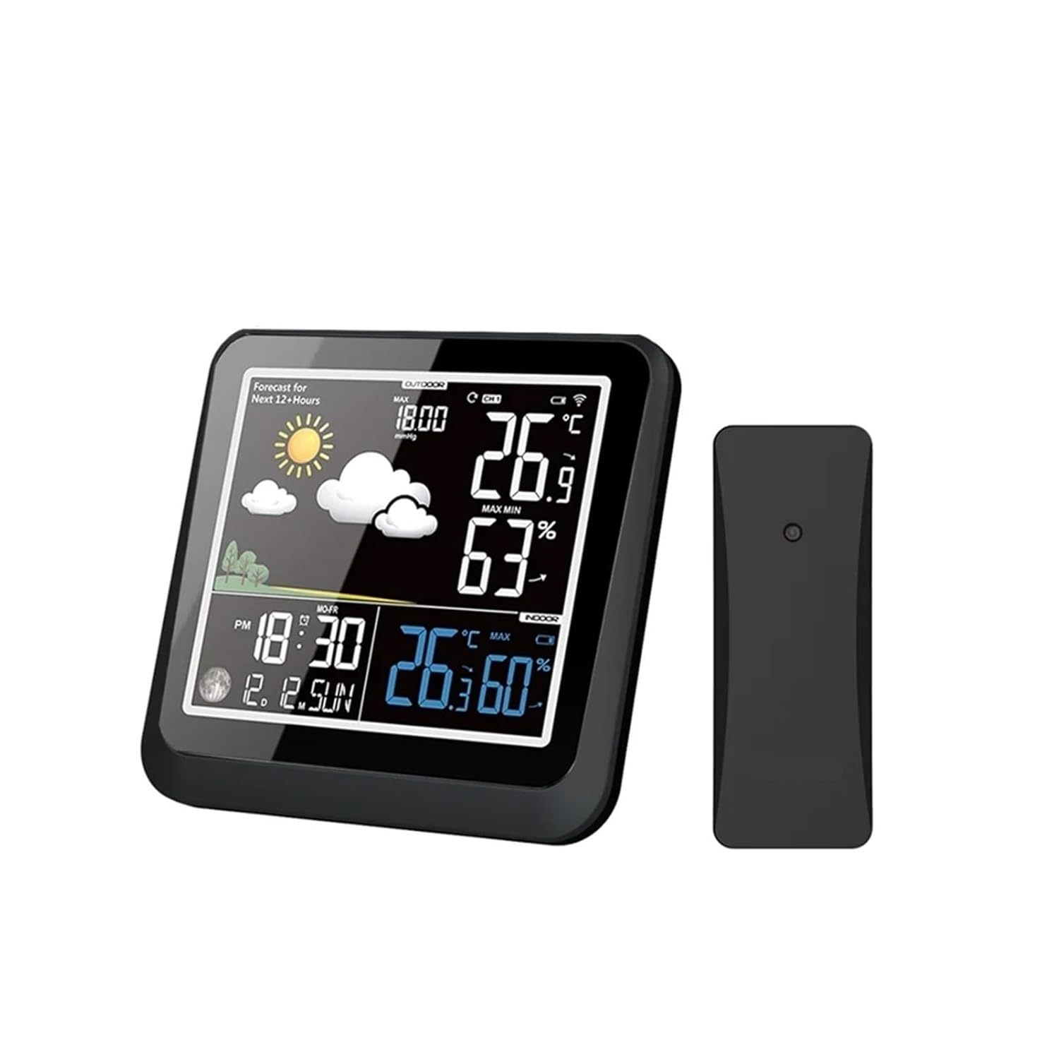 Smart Weather Station Color LCD Wireless Thermometer Hygrometer Moon Phase Forecast Trend Sensor Wall Clock White Backlight 3CH image number 3