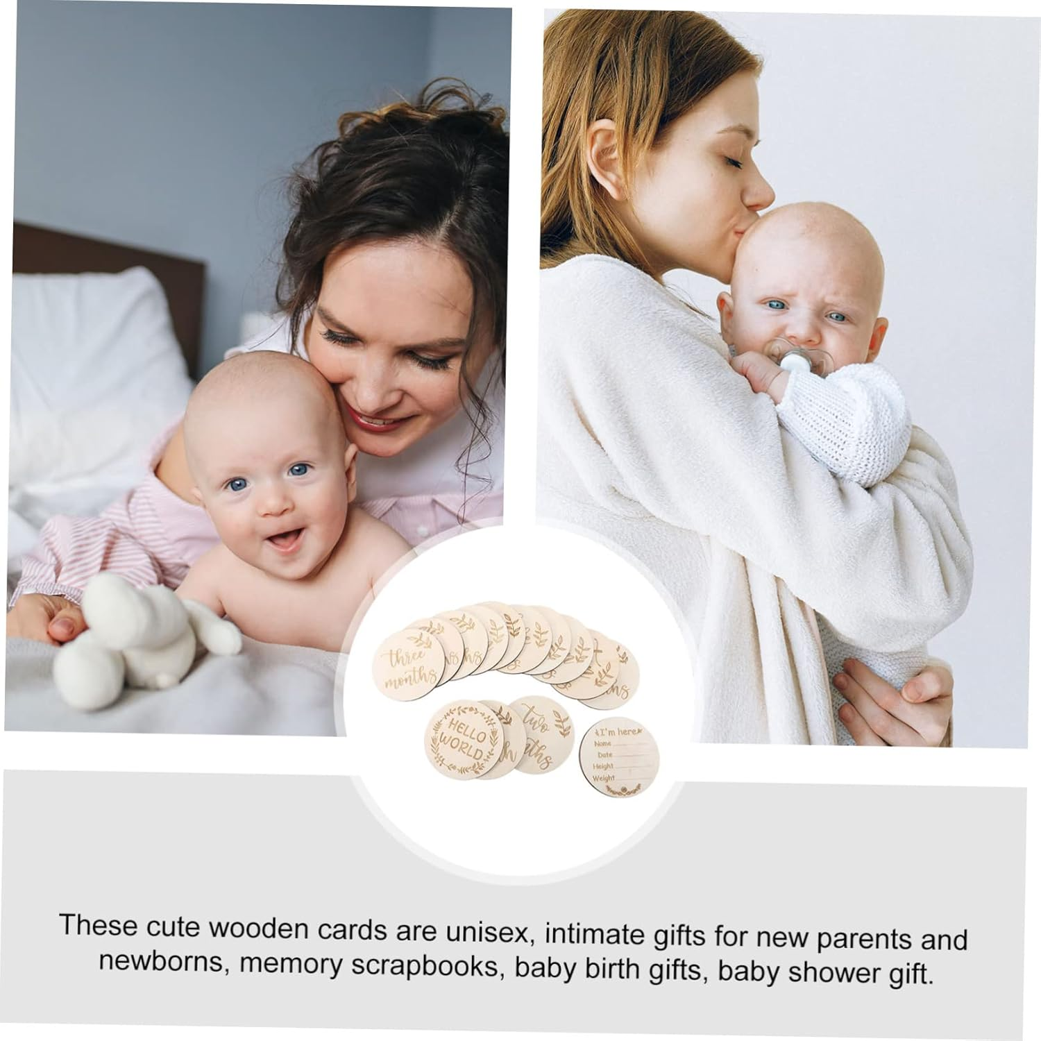 ERINGOGO Monthly Milestone Cards Wooden Growth Photo Props Newborn Congratulations Cards image number 3