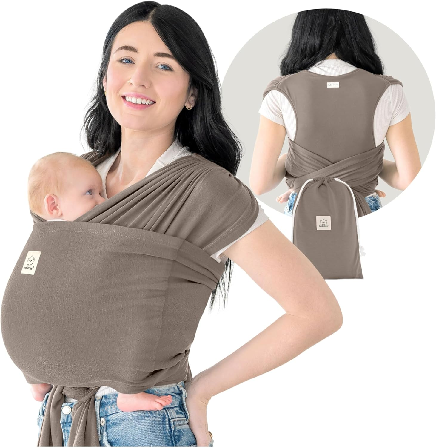Keababies Baby Wrap Carrier Ring Sling - Easy to Wear, Adjustable D-Lite Baby Carrier Newborn to Toddler, Infant Carrying Shirt, Hands Free Bonding, Breathable Fabric Wearing Wrap (Stone Gray)