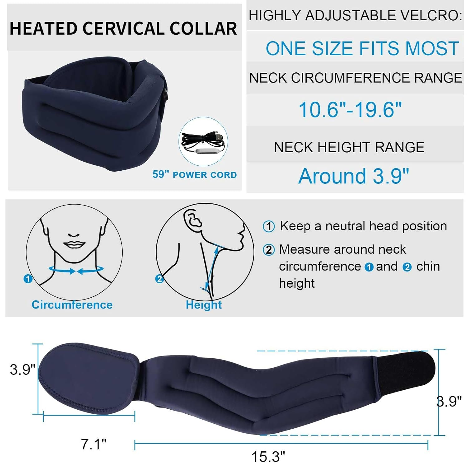 HONGJING Heating Neck Brace for Neck Support and Pain Relief, Soft Foam Cervical Collar with Heat for Wrap Align Stabilize Vertebrae image number 5